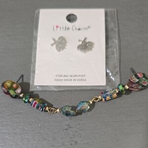 Multicolor Beaded Bracelet and Silver Earrings Set